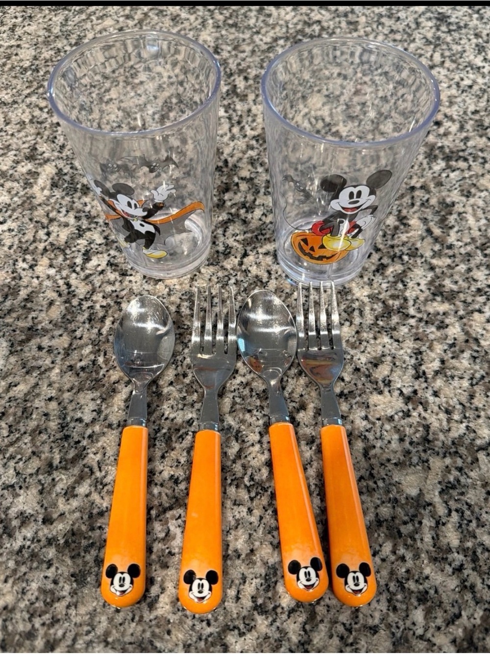 Pottery Barn Kids Mickey Mouse Halloween Tumblers and Utensils Set